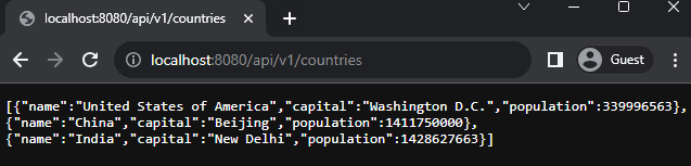 Api result from localhost