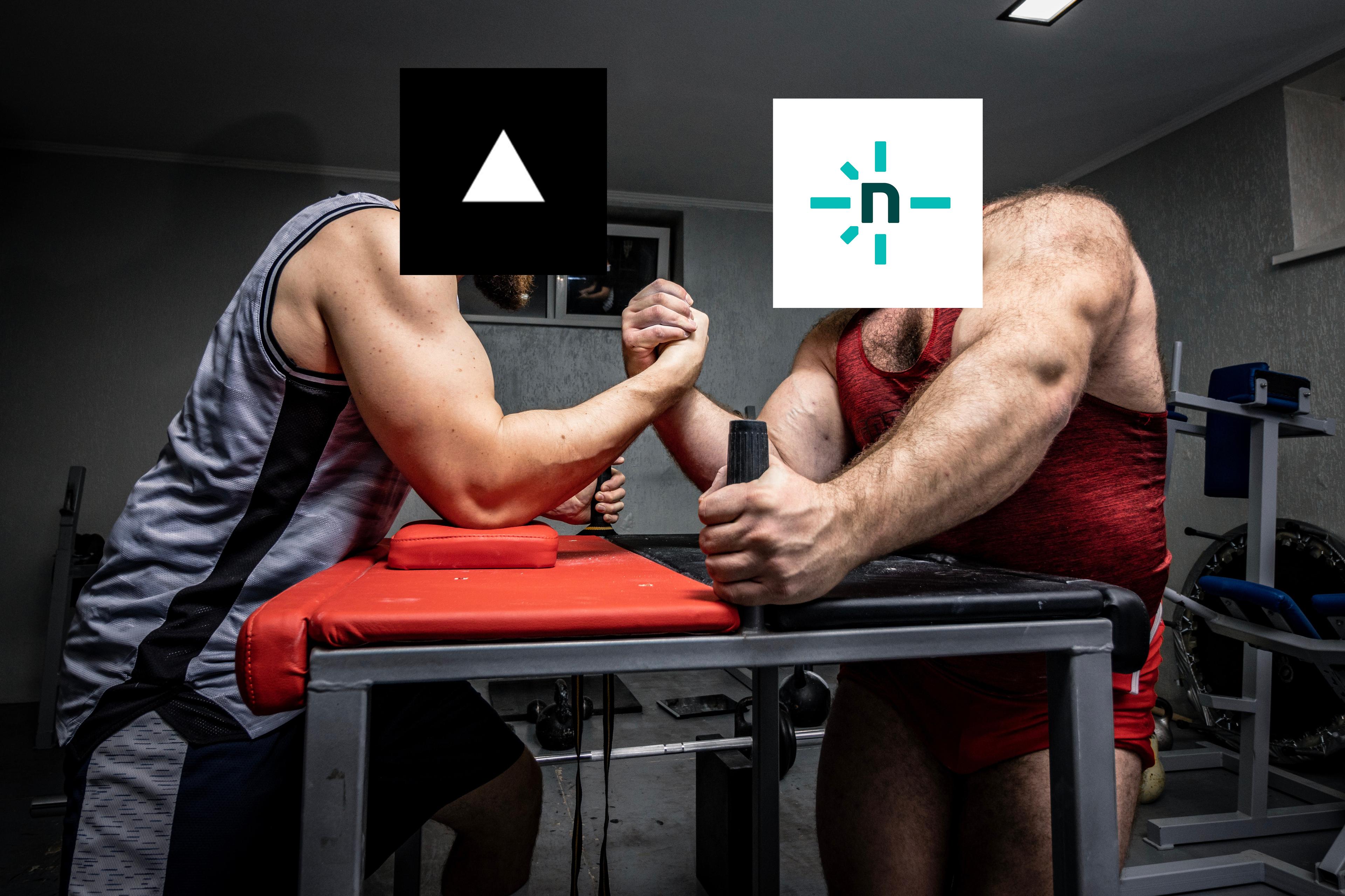 Armwrestling men with vercel and netlify logos as
heads